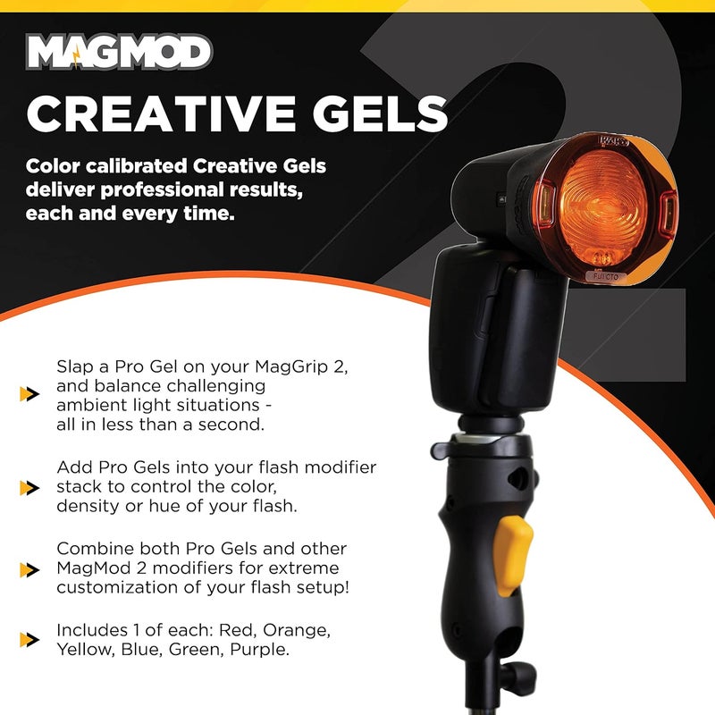 MAGMOD Pro Creative Lighting Gels, 6 Magnetic Flash Color Gels for Photography, Red Orange Yellow Blue Green Purple, Rigid Polycarbonate with Embedded Magnets, Compatible with All Speedlites - Image 2